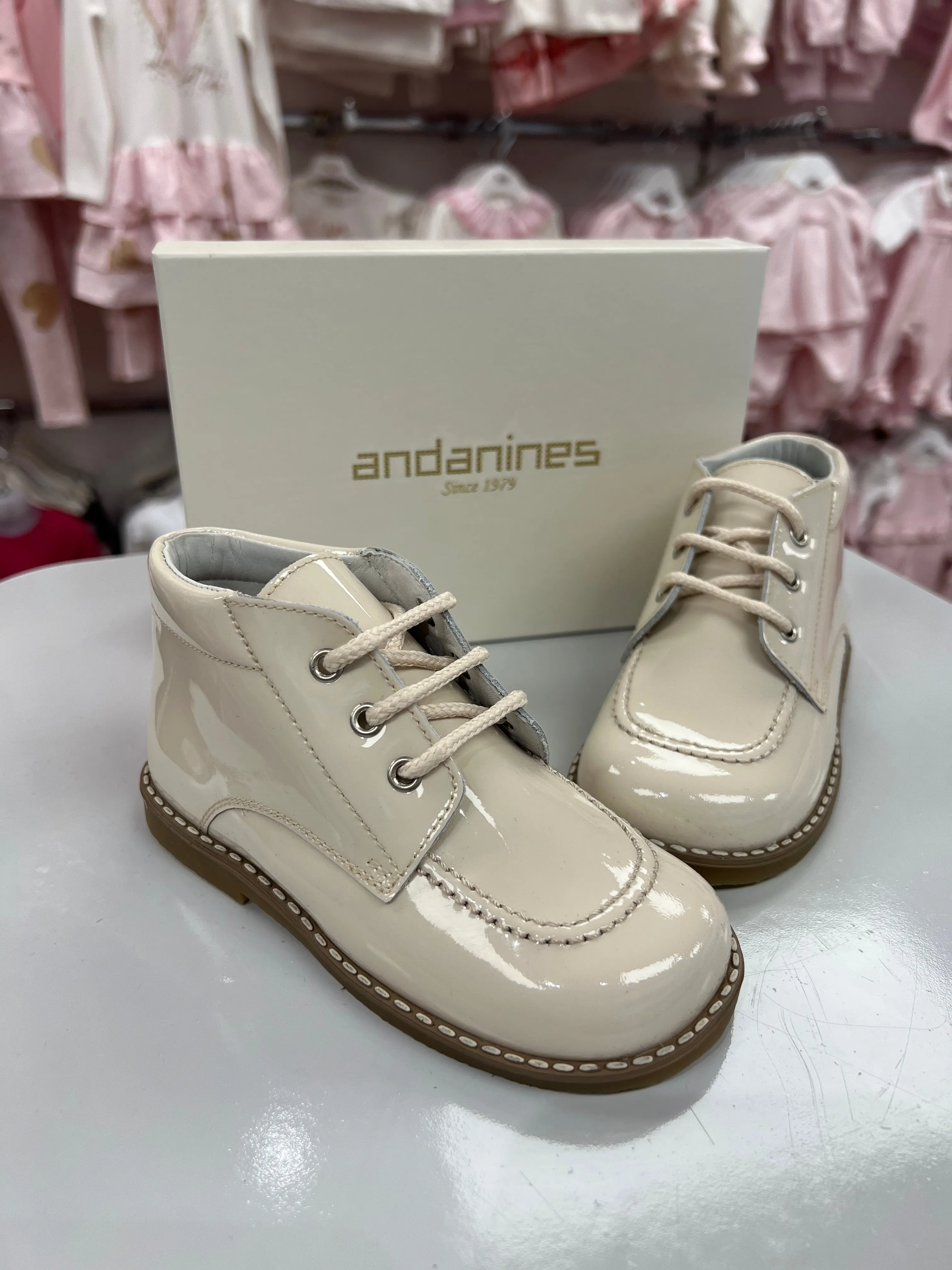 222325  Beig Lace Boots By Andanines