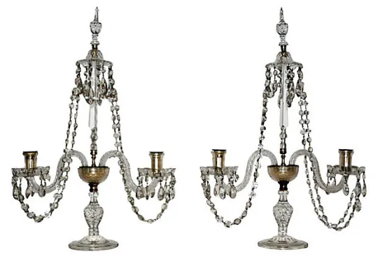 Antique Pair of Crystal Girandoles