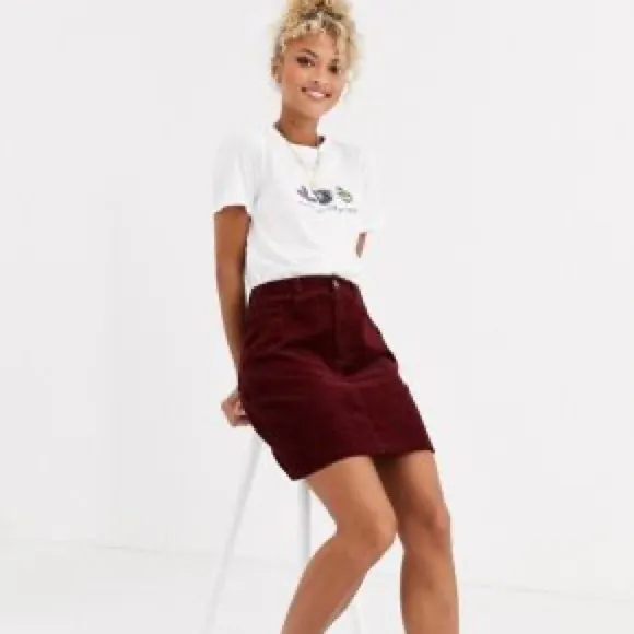 A.P.C. Cotton Burgundy Corduroy Velvet A-Line Womens Mini Skirt Size 38 Preppy