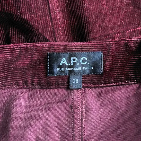 A.P.C. Cotton Burgundy Corduroy Velvet A-Line Womens Mini Skirt Size 38 Preppy