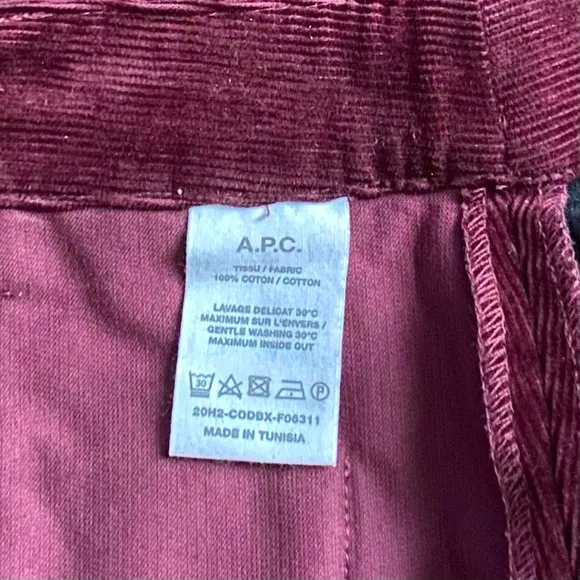 A.P.C. Cotton Burgundy Corduroy Velvet A-Line Womens Mini Skirt Size 38 Preppy