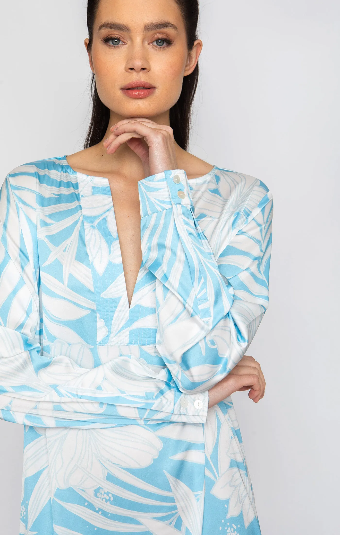 Blue Hawaii Long Sleeve Tunic Dress
