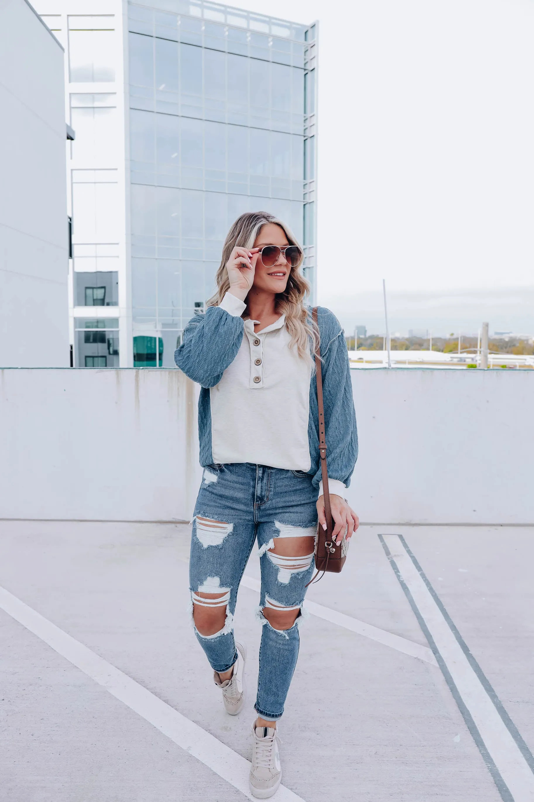 Cable Knit Contrast Henley Top