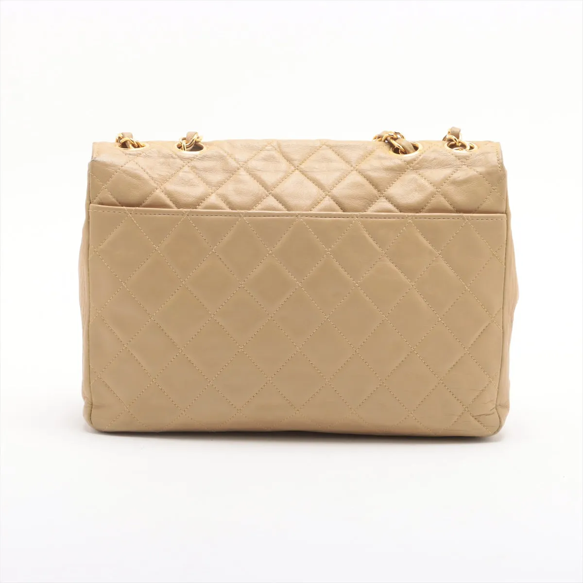 Chanel Matelasse Lambskin Single Flap Double Chain Bag Beige Gold Hardware 2 Series-#2892