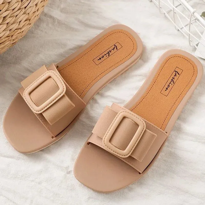 Comemore Sandals Female Summer House Women's Fashion Casual Korean Sandal Soft Home Footwear Beach Flat Slippers for Women Shoes