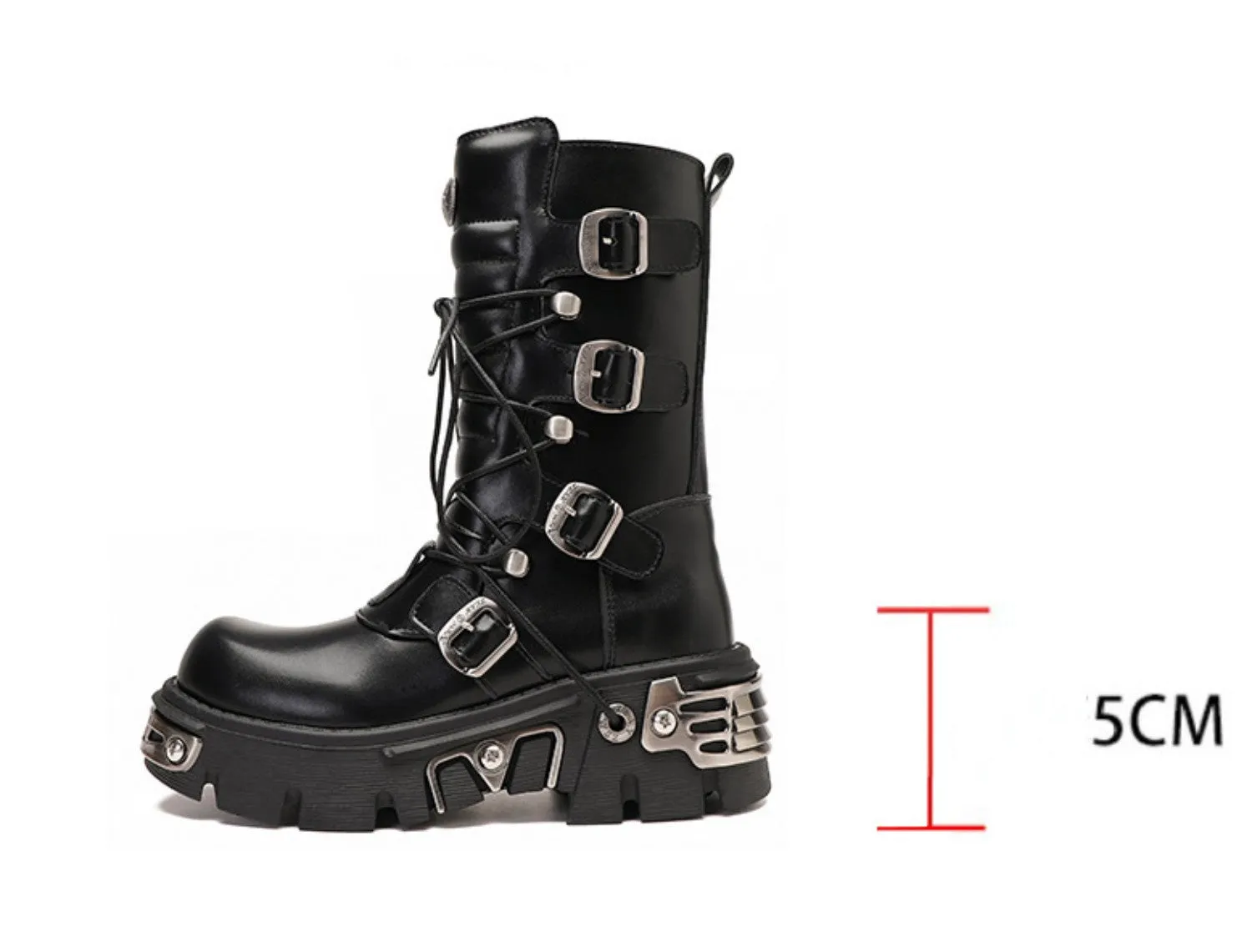 CrazycatZ Womens  Vegan Leather metallic Buckled boots,Vintage Punk Boots