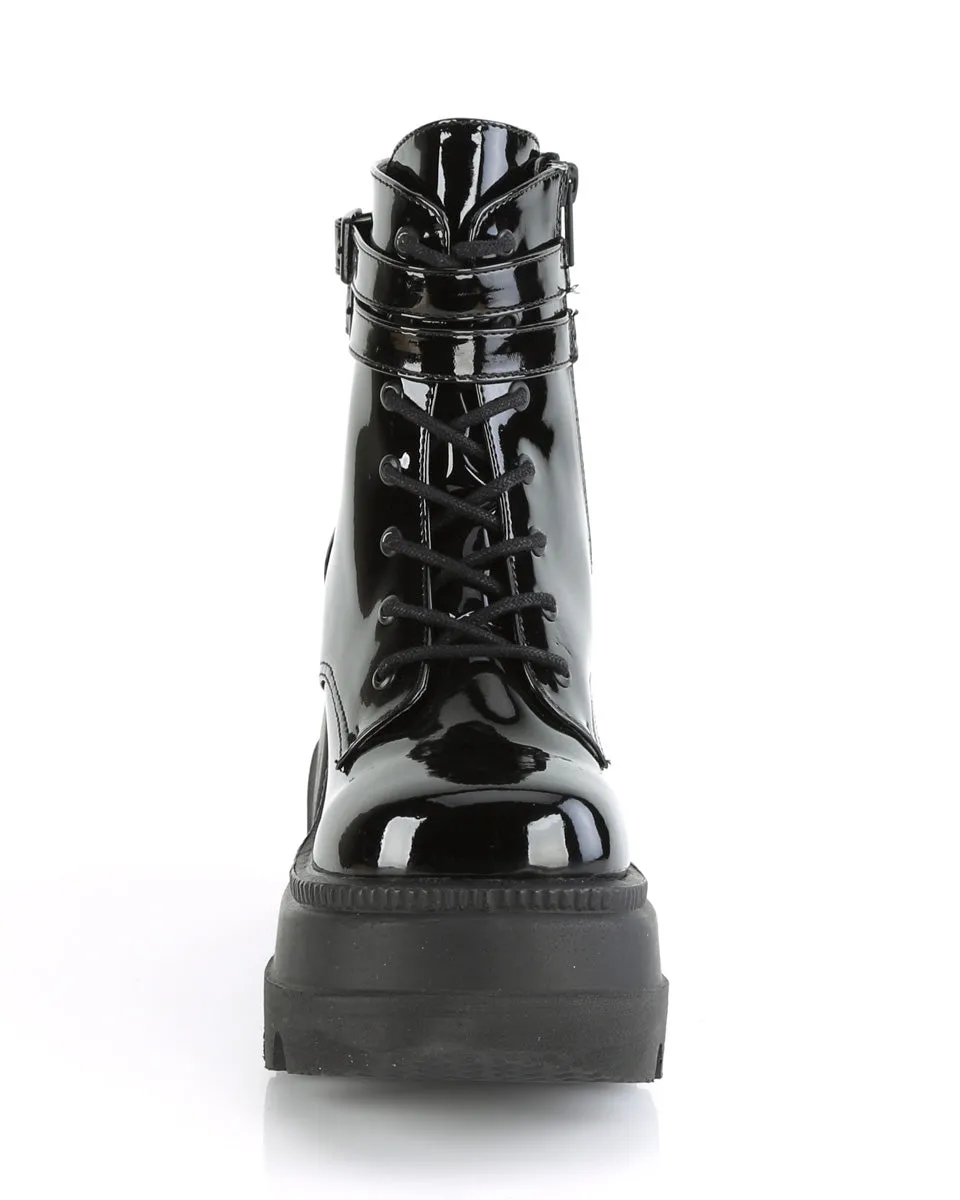 Demonia Black Patent Stacked Platform Ankle Boots