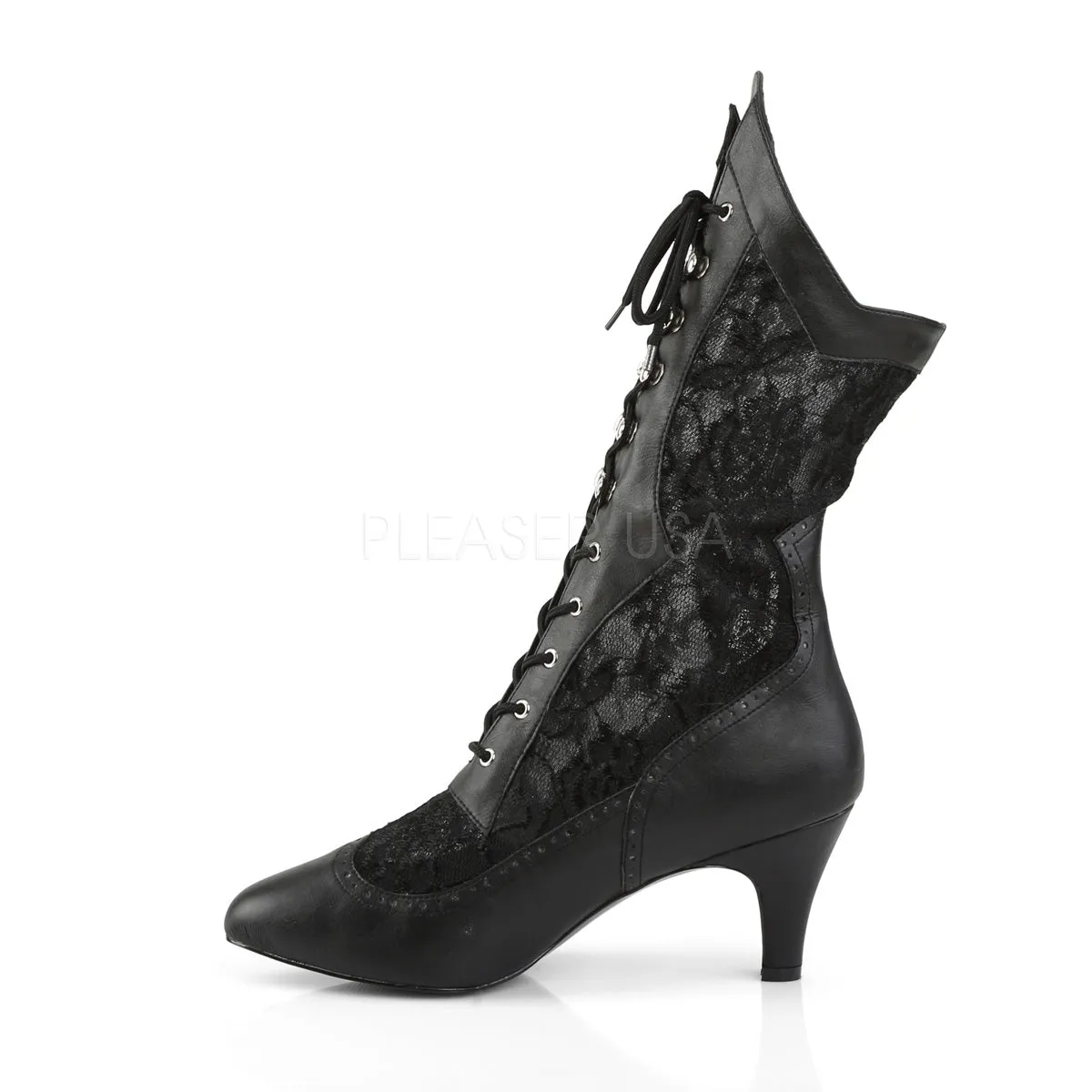 DIVINE-1050  Black Faux Leather-Satin Lace