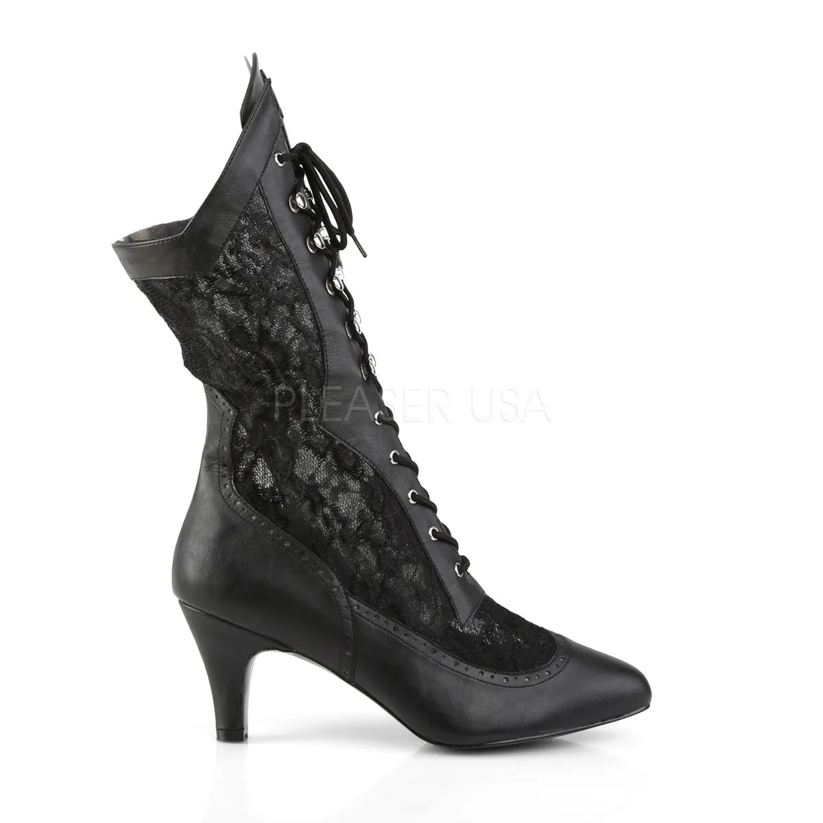 DIVINE-1050  Black Faux Leather-Satin Lace