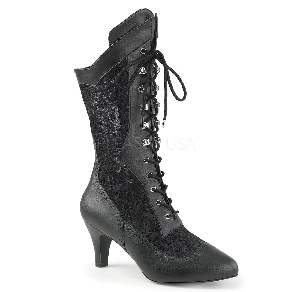 DIVINE-1050  Black Faux Leather-Satin Lace
