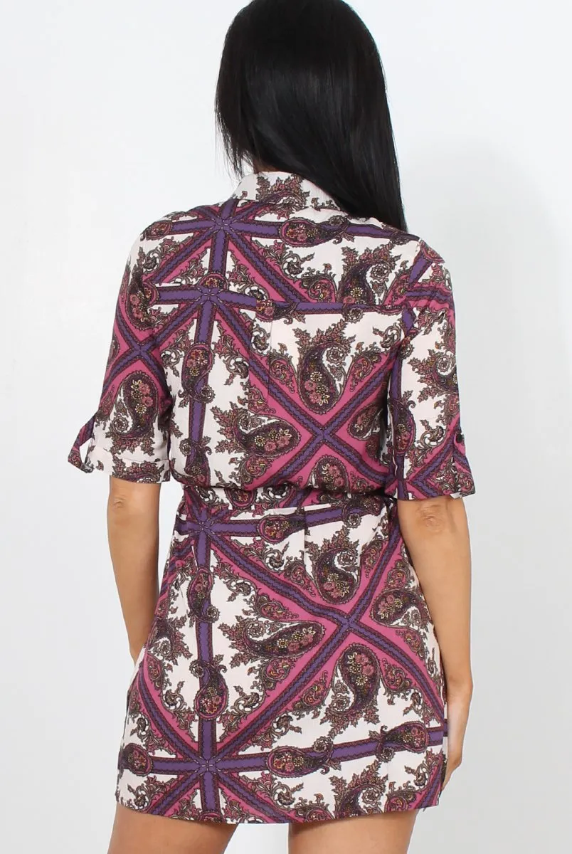 Elyse Pink Paisley Print Shirt Dress