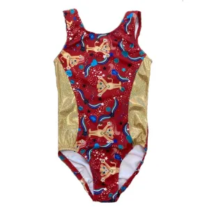 Girl Power Lioness Print Gymnastics Leotard - Girls