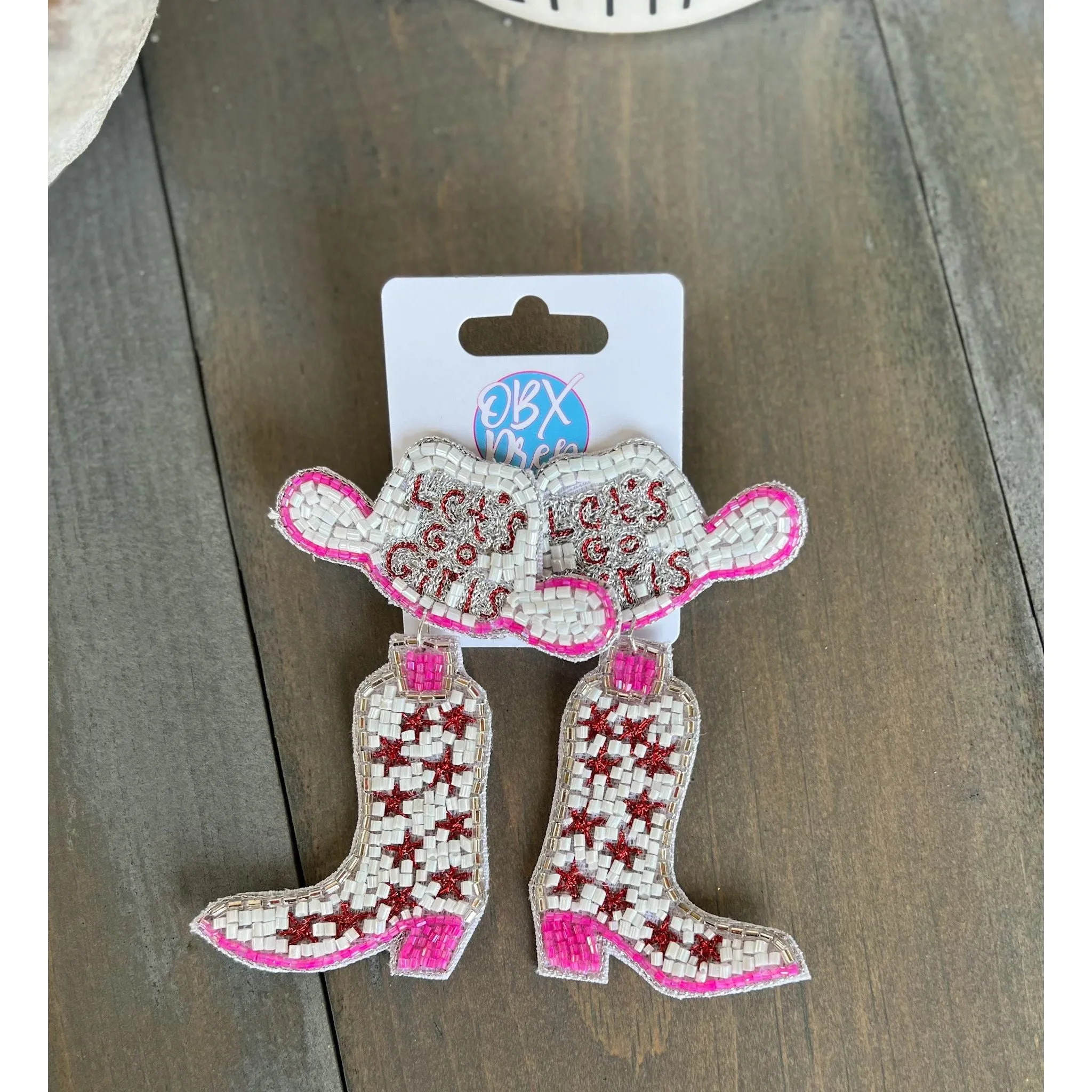 Let's Go Girls Cowgirl Boots and Hat Seed Beaded Dangle Earrings