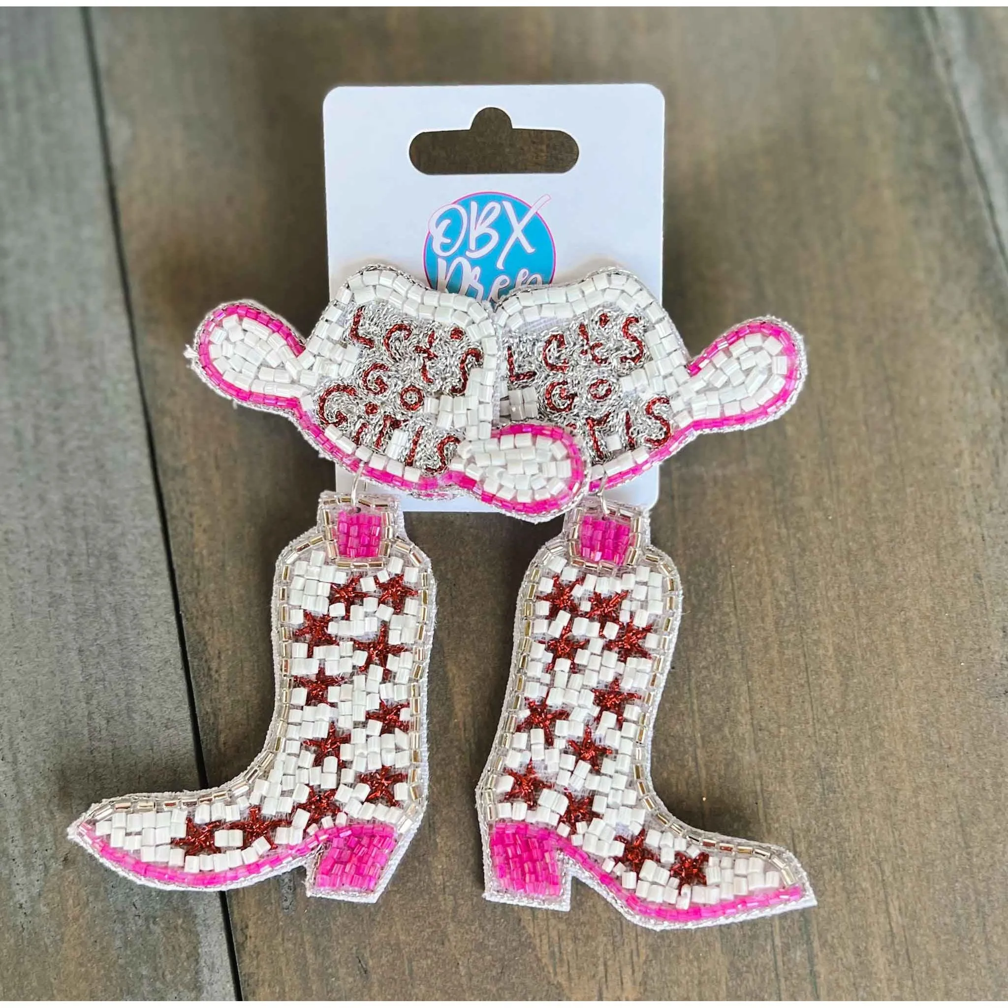 Let's Go Girls Cowgirl Boots and Hat Seed Beaded Dangle Earrings