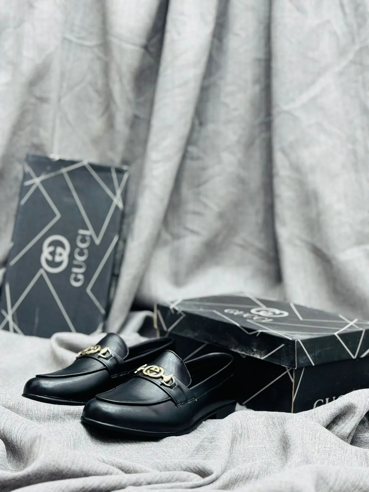Luxury Black Leather Loafers with Gold Buckle – Premium Elegance