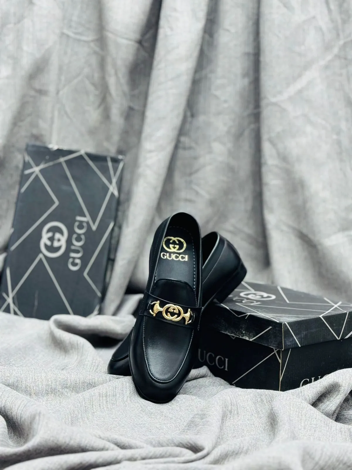 Luxury Black Leather Loafers with Gold Buckle – Premium Elegance