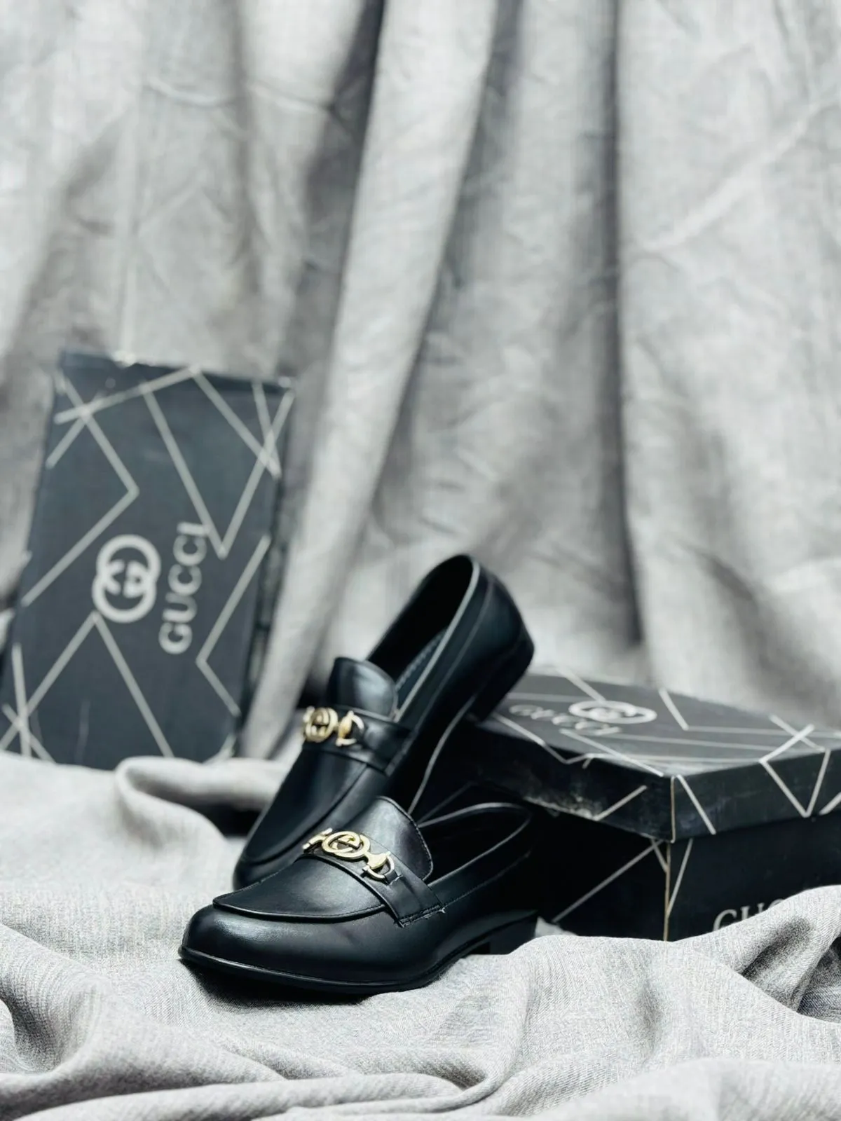 Luxury Black Leather Loafers with Gold Buckle – Premium Elegance