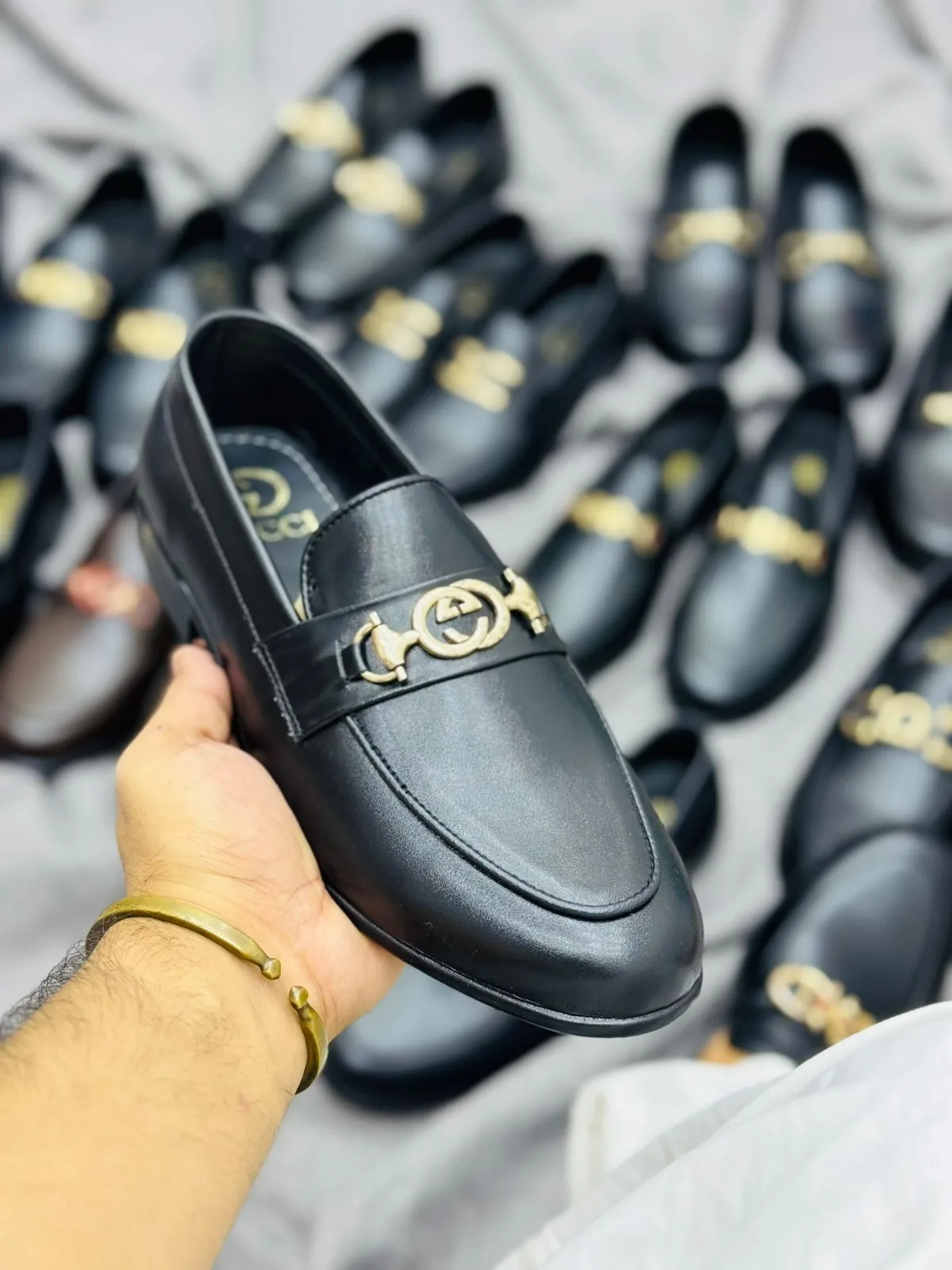 Luxury Black Leather Loafers with Gold Buckle – Premium Elegance