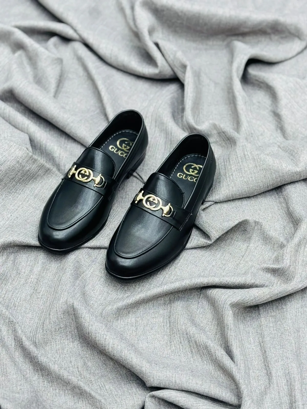 Luxury Black Leather Loafers with Gold Buckle – Premium Elegance