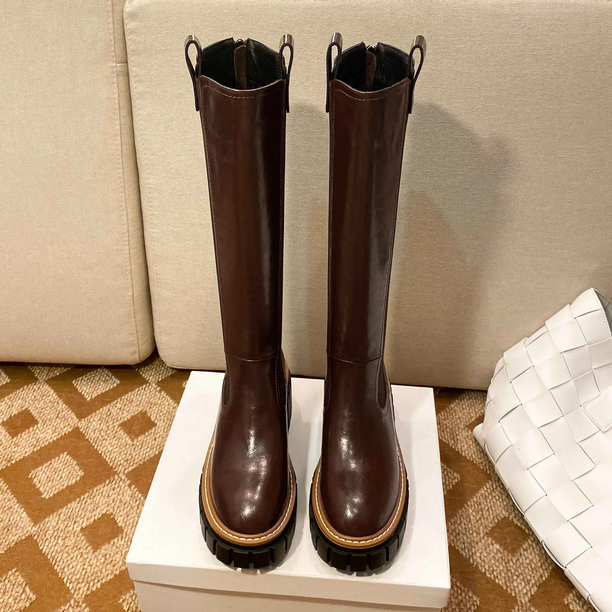 mixed colors platform round toe thick high heel boots