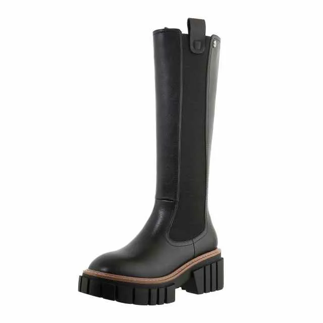 mixed colors platform round toe thick high heel boots