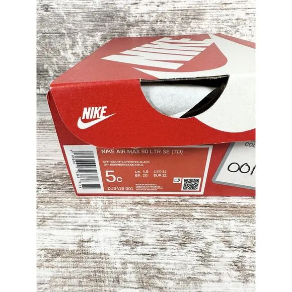 NEW Toddler Nike Air Max 90 LTR SE Off Noir/Pewter Black Sneakers Sz 5c