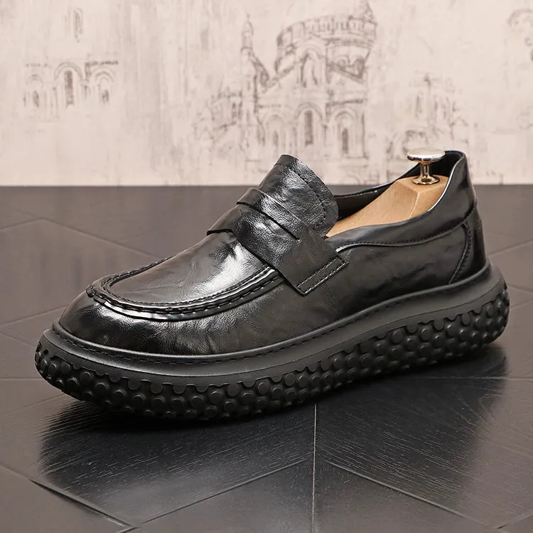 One Slip Men's Casual Shoes Black Round Scalp Shoes Fashion Loafers Personality Casual Low Top Slip Men's Shoes