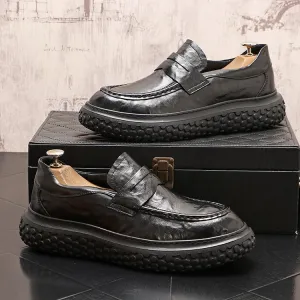 One Slip Men's Casual Shoes Black Round Scalp Shoes Fashion Loafers Personality Casual Low Top Slip Men's Shoes