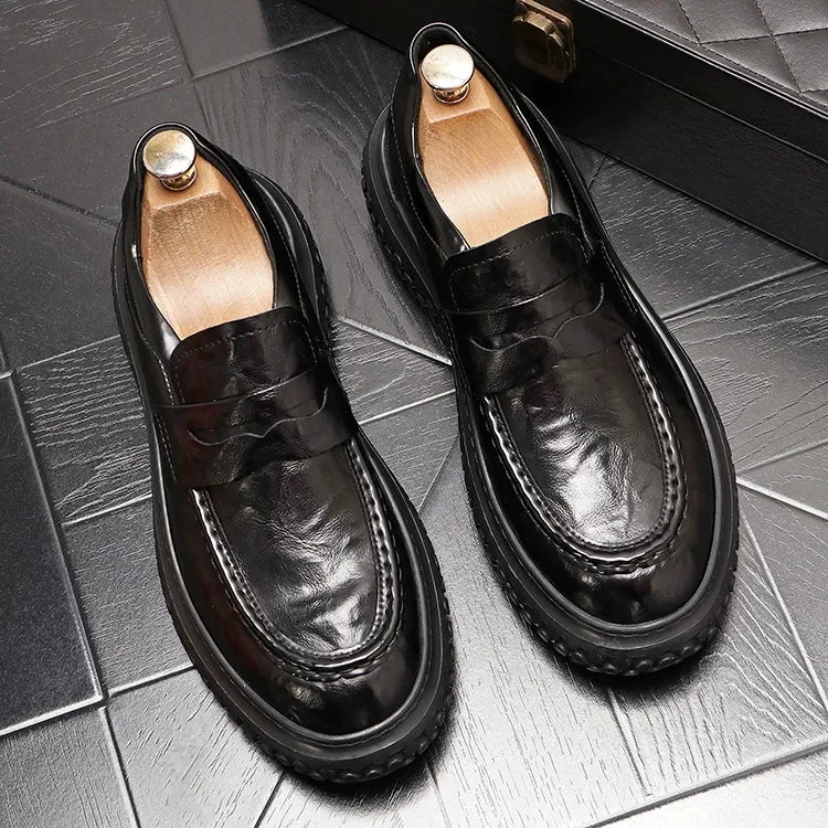 One Slip Men's Casual Shoes Black Round Scalp Shoes Fashion Loafers Personality Casual Low Top Slip Men's Shoes