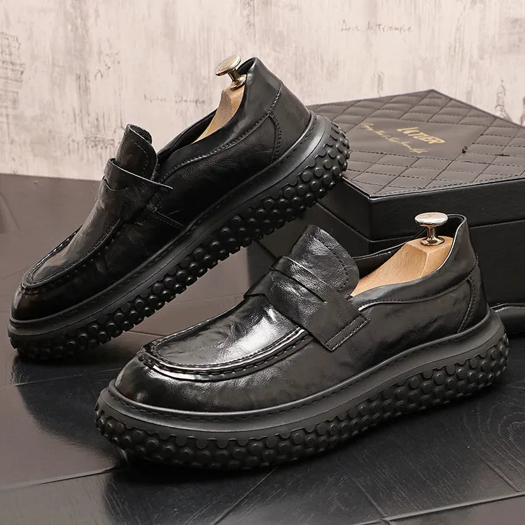 One Slip Men's Casual Shoes Black Round Scalp Shoes Fashion Loafers Personality Casual Low Top Slip Men's Shoes