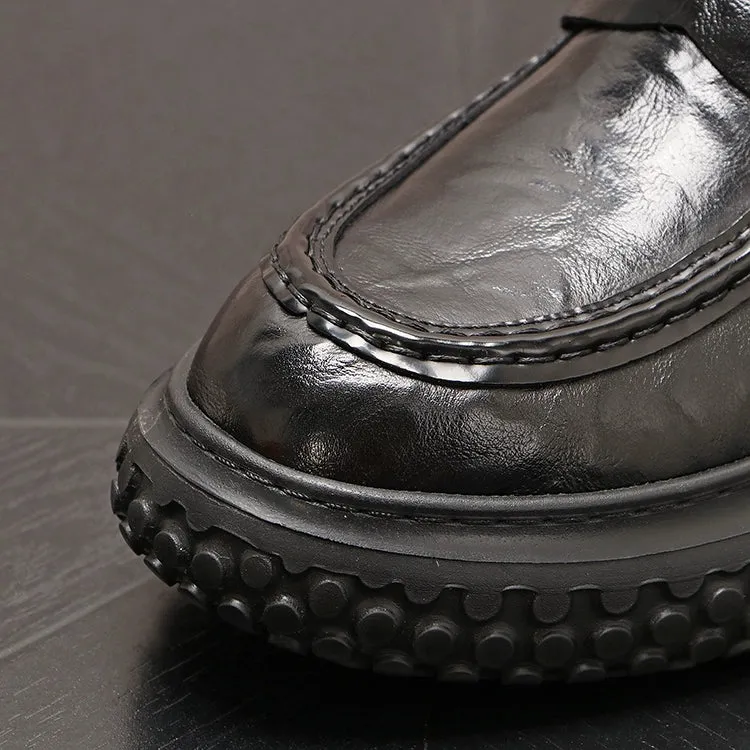 One Slip Men's Casual Shoes Black Round Scalp Shoes Fashion Loafers Personality Casual Low Top Slip Men's Shoes