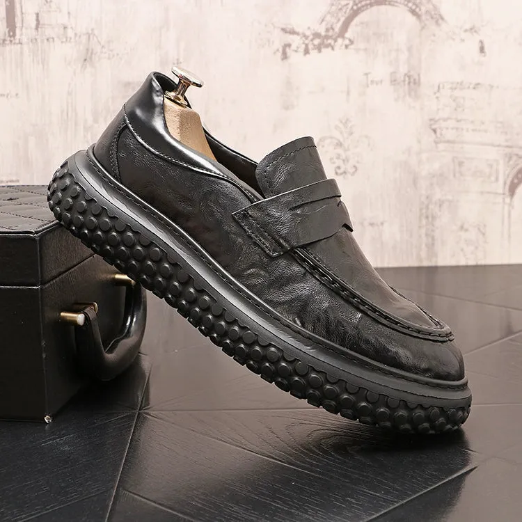 One Slip Men's Casual Shoes Black Round Scalp Shoes Fashion Loafers Personality Casual Low Top Slip Men's Shoes
