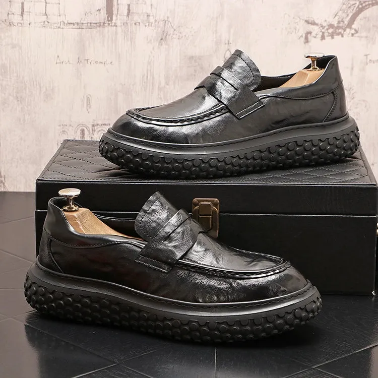 One Slip Men's Casual Shoes Black Round Scalp Shoes Fashion Loafers Personality Casual Low Top Slip Men's Shoes
