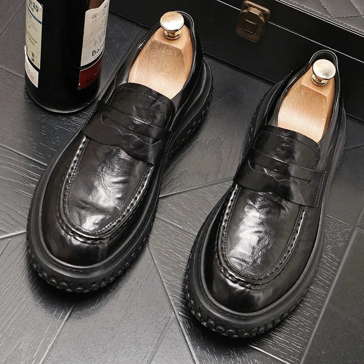 One Slip Men's Casual Shoes Black Round Scalp Shoes Fashion Loafers Personality Casual Low Top Slip Men's Shoes