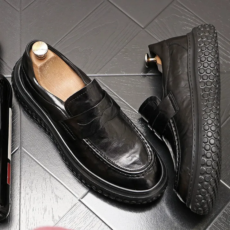 One Slip Men's Casual Shoes Black Round Scalp Shoes Fashion Loafers Personality Casual Low Top Slip Men's Shoes