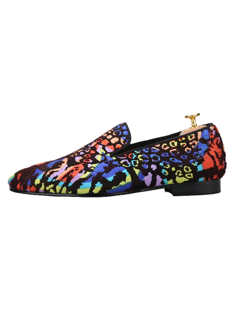 Pilgida imported wild leopard print three-dimensional jacquard cloth footwear men's loafers designer trendy smoking shoes