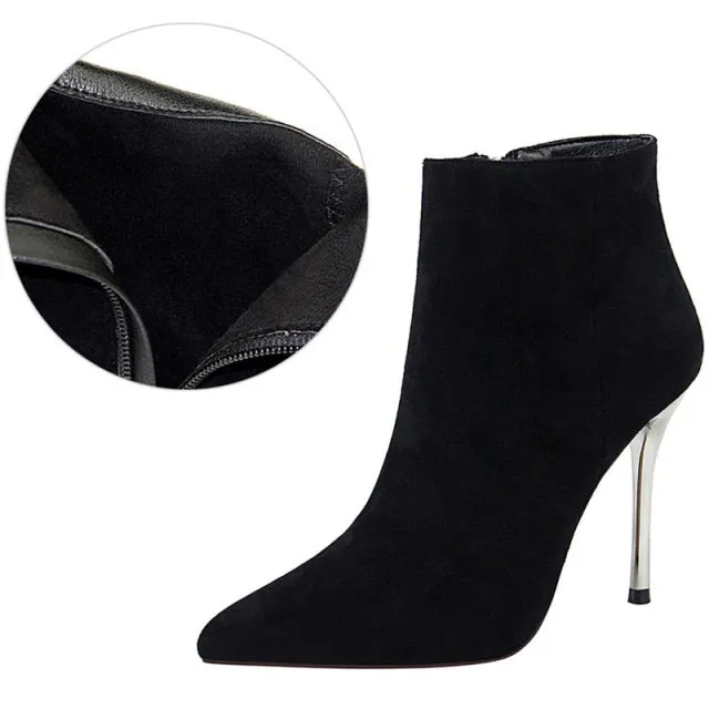 Pointed Toe Women Ankle Boots Suede  Stiletto High-heel Boots