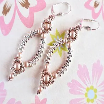 Powder Almond and Silver Oval Hoop Earrings made with Swarovski Pearls
