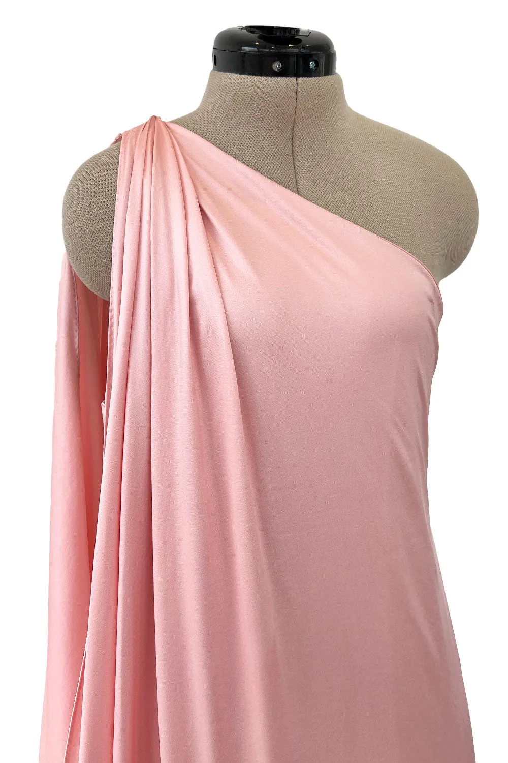 Prettiest 1978 Halston Pale Pink Pastel Nylon Jersey One Shoulder Draped Dress