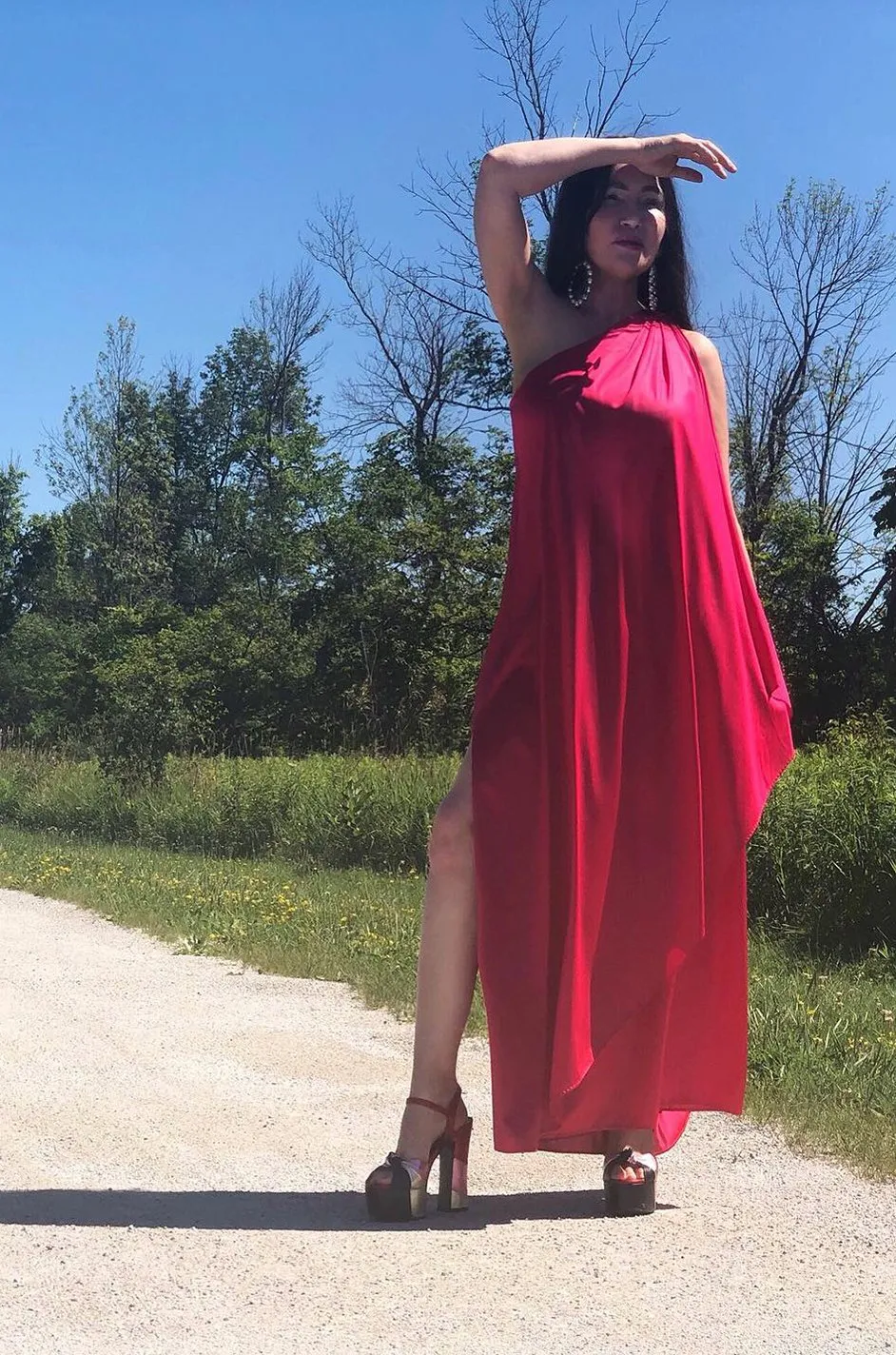 Prettiest 1978 Halston Pale Pink Pastel Nylon Jersey One Shoulder Draped Dress