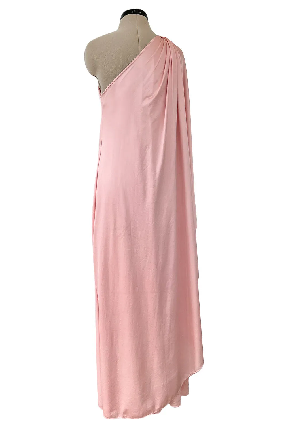 Prettiest 1978 Halston Pale Pink Pastel Nylon Jersey One Shoulder Draped Dress
