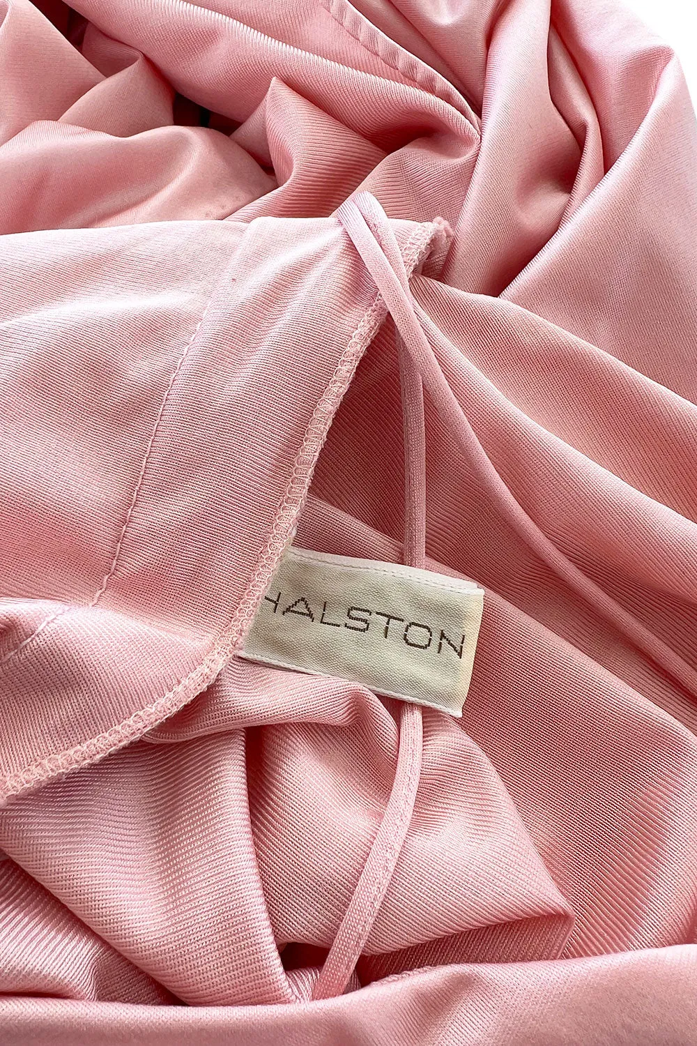Prettiest 1978 Halston Pale Pink Pastel Nylon Jersey One Shoulder Draped Dress