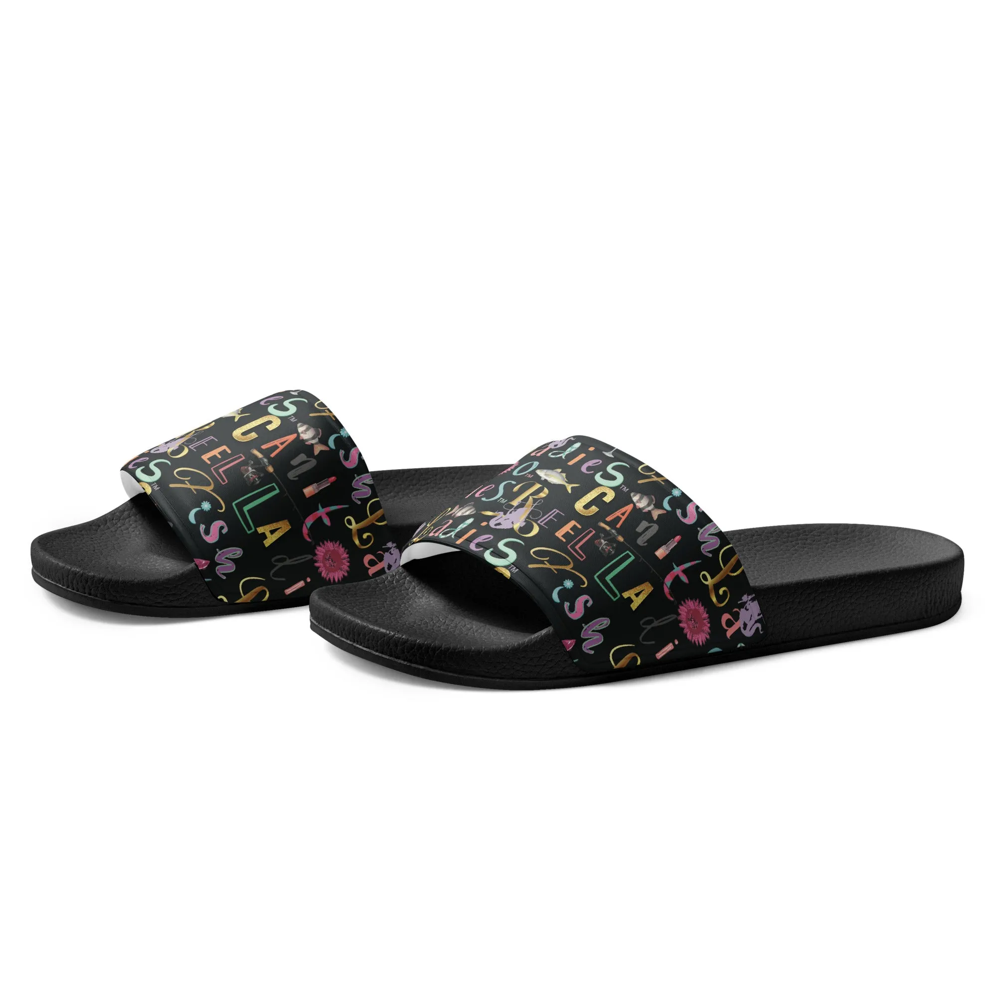Reel Ladies Fish Text Design Women's slides
