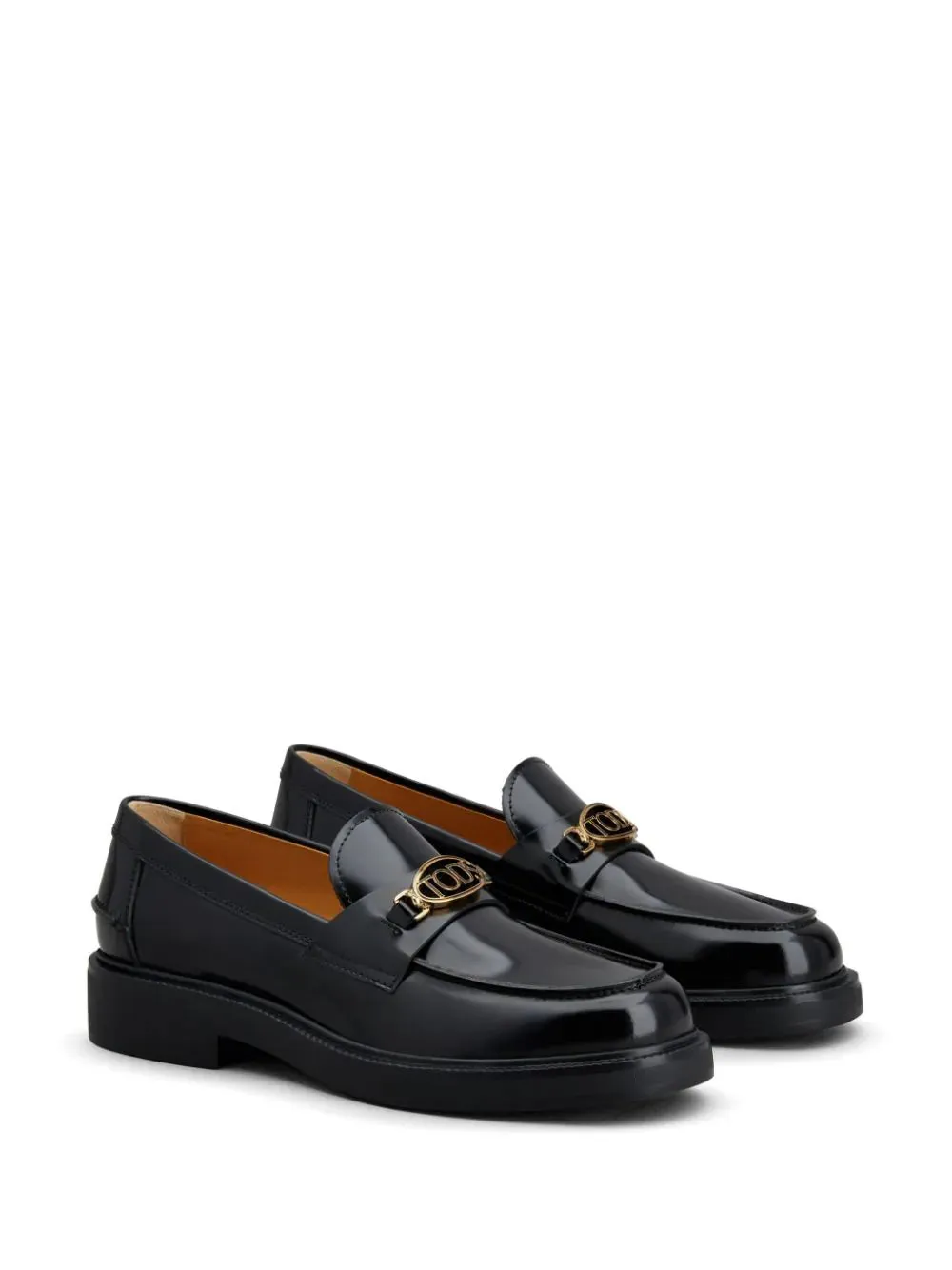 Tod's Logo Plaque Leather Loafers Black