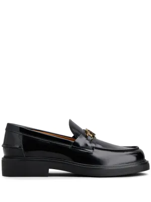 Tod's Logo Plaque Leather Loafers Black