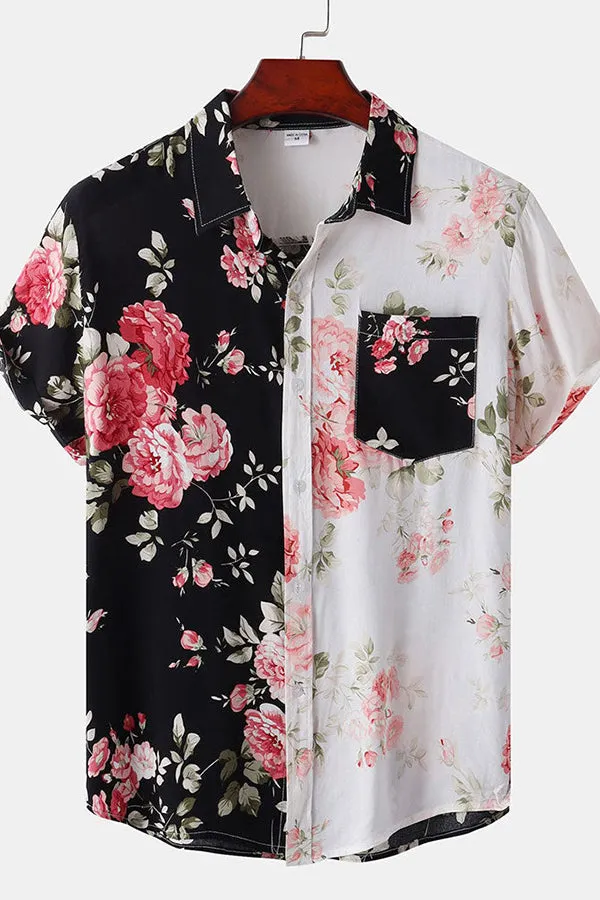 Two Tone Floral Print Shirt