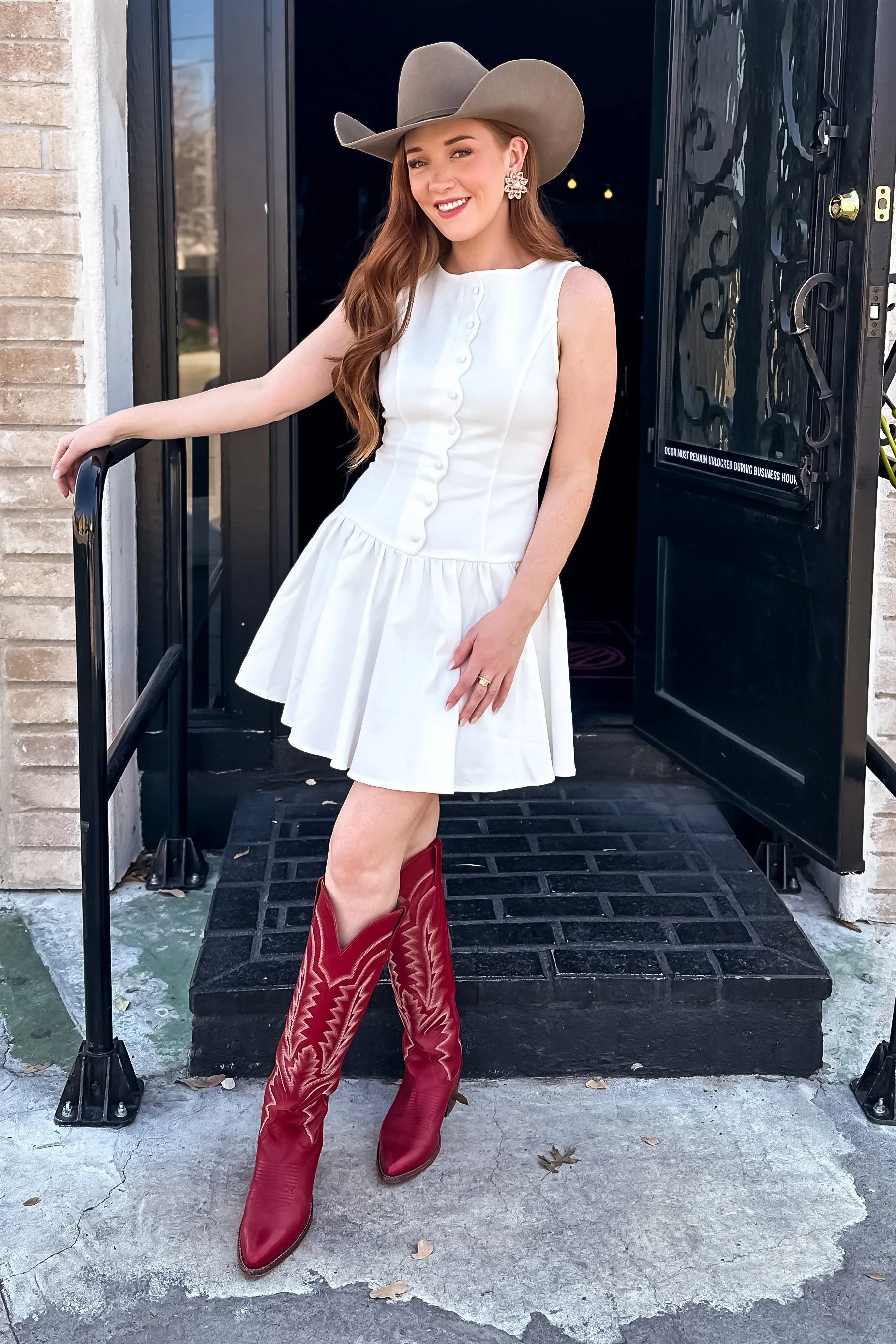 White Denim Drop Waist Mini Dress