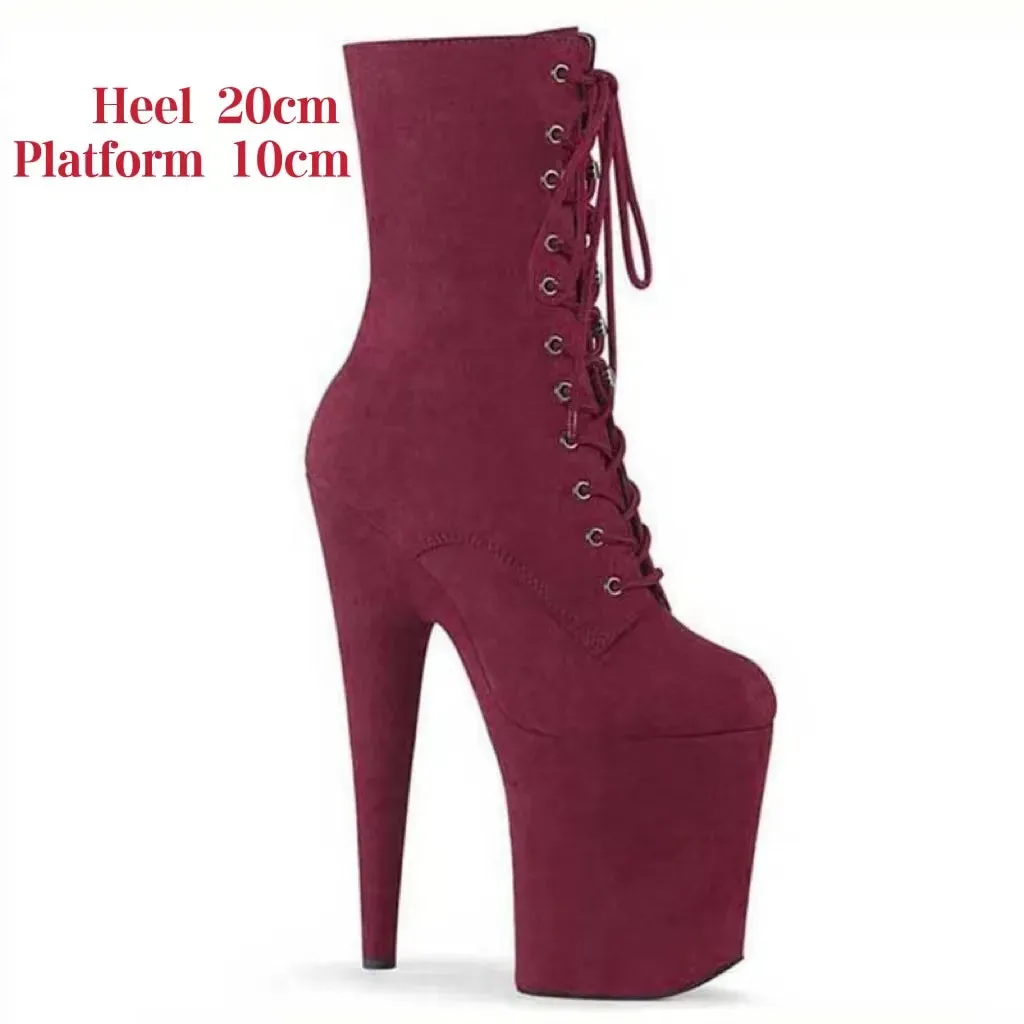 Women's Faux Suede 8 inch / 20CM Heel Boots Sexy Round Toe Platform Dance Shoes Night Club Seven Color Boots