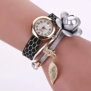 Women's Leather Vintage Flower Bracelet Watch In 6 Colors!